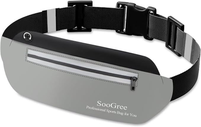 SooGree Running Waist Pack for Men Women, Lightweight Waterproof Sports Belt Bag, Phone Running Pouch, Night Reflective Fitness Storage Bag for Running Cycling Hiking Traveling (Black/Gray) by SooGree