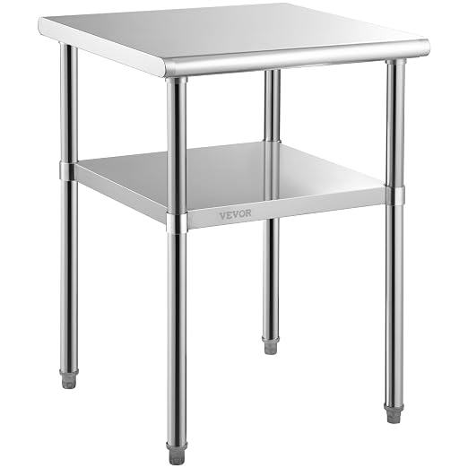 VEVOR Stainless Steel Prep Table, 24 x 24 x 33.5 Inch, 600lbs Load Capacity Heavy Duty Metal Worktable with Adjustable Undershelf & Universal Wheels, Commercial Workstation for Kitchen Garage Backyard - Image 9