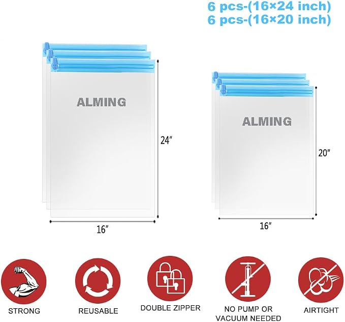 Compression Bags - Travel Essentials - 12 Pack Space Saver Bags - No Vacuum Pump Or Air Extractor is Needed - Storage Accessorie and Home Packing Organizers (transparent) - Image 5