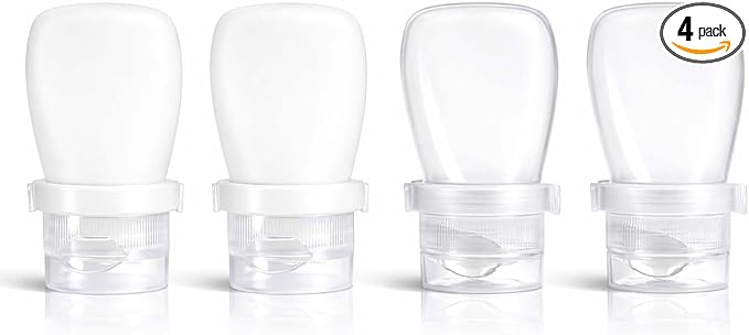 1 oz Silicone Travel Bottles, Leakproof Squeeze Bottle Mini Travel Size Container for Toiletries Lotion Shampoo and Conditioner Liquid Salad Dressing to go Condiment, TSA Approved, 4 Pack by WXOIEOD