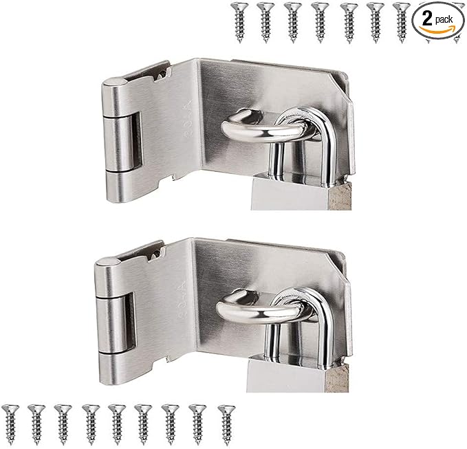 90 Degree 4 Inch Right Angle Padlock Hasp, Stainless Steel Safety Door Latches, Solid Gate Latches,Polished Finish 2 Pack by VIDYSUFYR