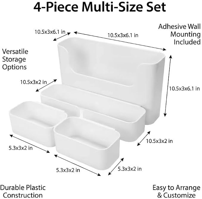 Adhesive Wall Mounted Shelves, 4pcs Set Durable ABS Plastic Hanging Storage Bins White, Excellent Floating Organizer, Convenient Storage Solution on Smooth Wall Surface - Image 2