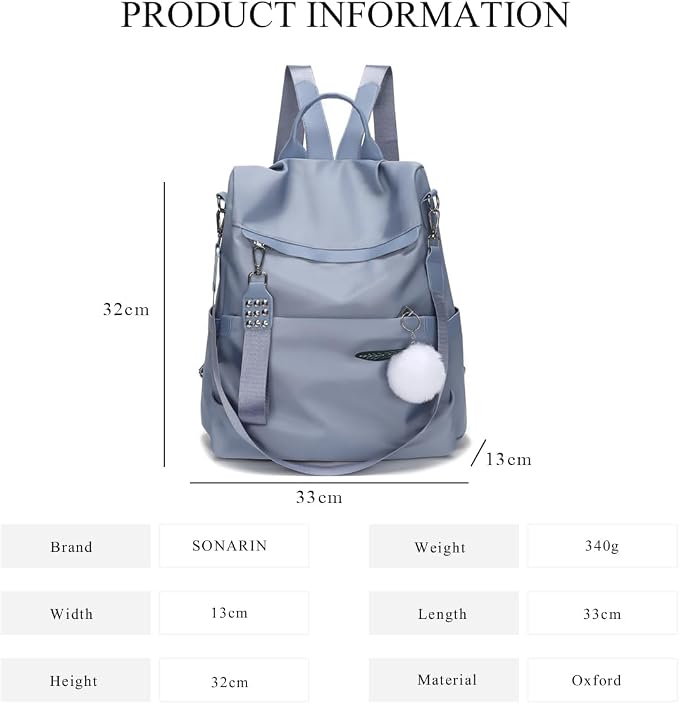 Fashion Anti-Theft Backpack Women,Waterproof Ladies Backpack Girls Casual Daypack Work Travel Rucksack Shoulder Bag(Blue) - Image 7