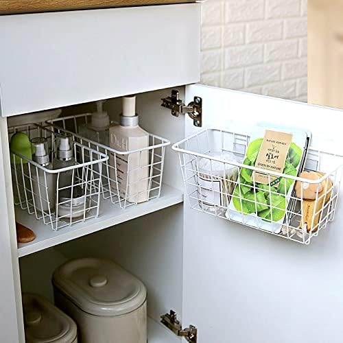 LeleCAT Hanging Kitchen Baskets For Storage Adhesive Sturdy Small Wire Storage Baskets No Drilling Wall Mounted Kitchen Food Pantry Bathroom Shelf Storage, 4 PACK,White - Image 8
