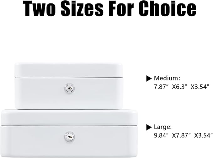 KYODOLED Medium Cash Box with Money Tray,Small Safe Lock Box with Key,Cash Drawer,7.87"x 6.30"x 3.54" White Medium - Image 7
