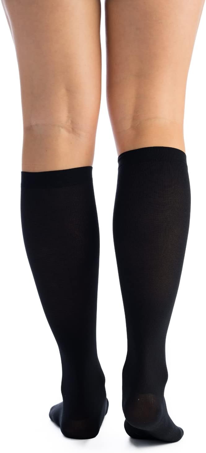 Women's Microfiber Opaque Knee High Compression Socks 8-15 mmHg | Non-binding stay-up band with reinforced heel and toe for mild support during travel, office work, standing and daily wear. - Image 3