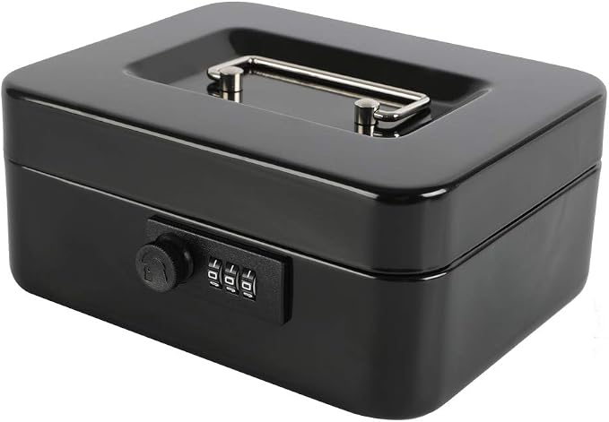 xydled Steel Cash Box Safe with Combination Lock,Money Safe Box with Removable Coin Tray,Medium,7.87"x 6.30"x 3.54",Black - Image 3