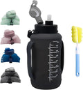 64oz Collapsible Silicone Water Bottle with Straw, BPA-Free, Foldable Travel Bottle Portable for Gym, Hiking, Camping (Black) by Unknown