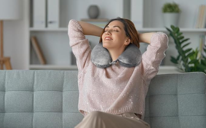 Travel Pillow, 100% Pure Memory Foam Neck Pillow, Suitable for Airplanes, Cars, Trains, Office Naps, Home Lounge Chairs, Removable and Washable Pillow Cover (Gray) - Image 6