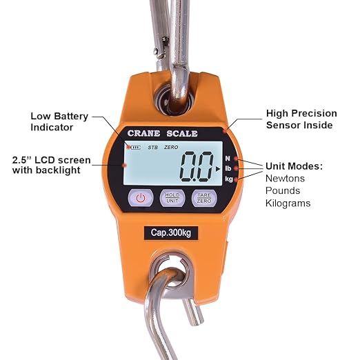 Fuzion Hanging Scale 660LB - Heavy Duty Crane Scale with Aluminum Body | Stainless Steel Hook, Hold/Tare Function, Large Display, Digital Hanging Scales for Weighing Animals, Hays, Fish, Luggage - Image 3
