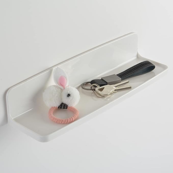 Stick On Small Wall Shelf,White Floating Shelves Wall Mounted - Adhesive Strips | Plastic Hanging Display Shelf for Bedroom,Kitchen,Living Room,Bathroom,Office (2Pcs/Set) - Image 5