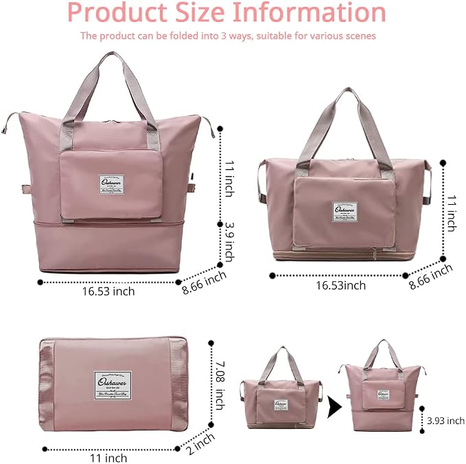 Large Capacity Foldable Travel Bag | Expandable Portable Carry on Bag Dry&Wet Separation Sports Duffel Bag - Image 2