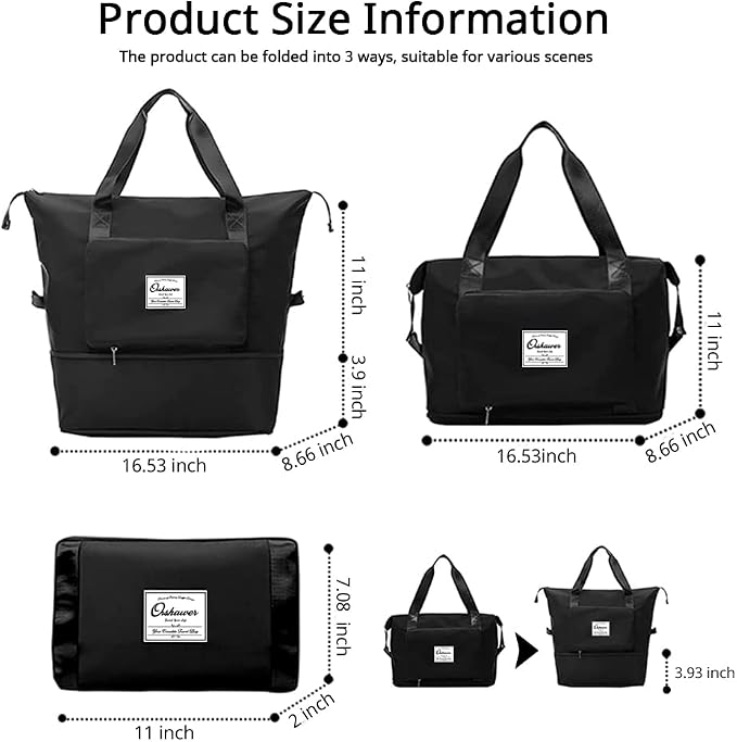 Large Capacity Foldable Travel Bag | Expandable Portable Carry on Bag Dry&Wet Separation Sports Duffel Bag - Image 3