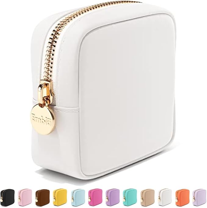 Embla Small Makeup Bag for Purse, Mini Waterproof Nylon Cosmetic Pouch, Durable and Lightweight Travel Toiletry Bag with Smooth Zipper, White by Embla