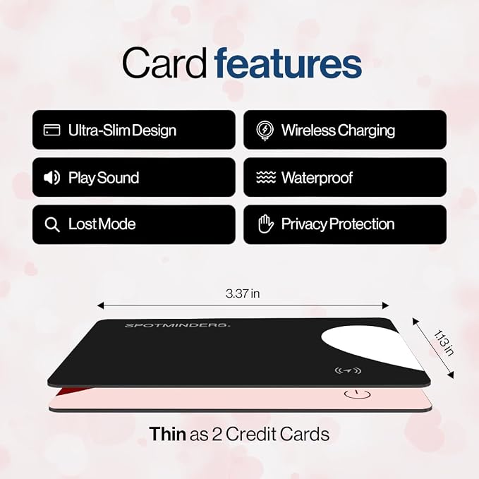 SPOTMINDERS Apple MFi Certified Wallet Tracker 2-Pack Black & Pink (iOS Only) Travel Pack for Couples 0.07in Works with Apple Find My Rechargeable Tracking Card Slim Item Finder for Luggage, Passport - Image 8