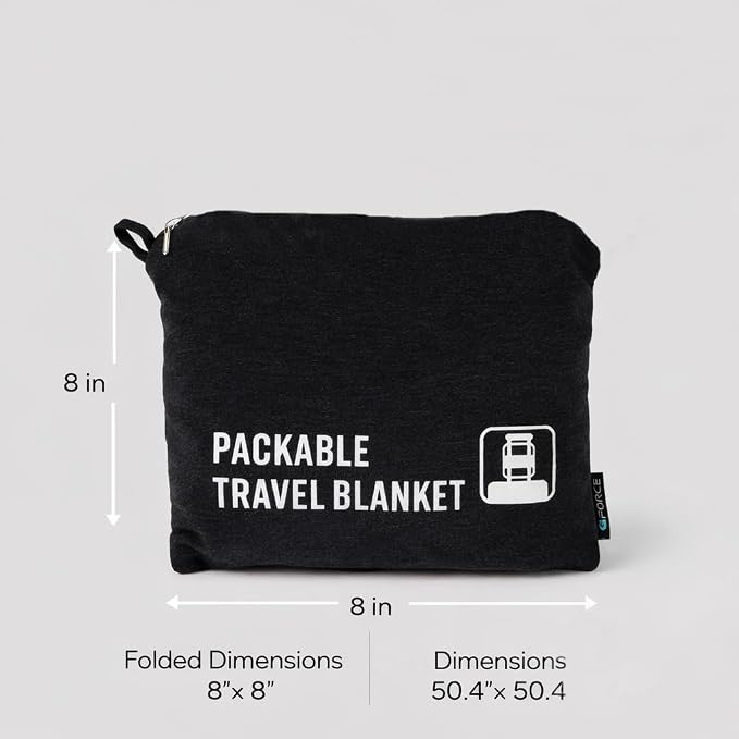 G FORCE Jersey Knit Packable Travel Blanket Black 50x47 Inch | Carry Strap, Luggage Sleeve, Airplane Travel Essentials, Compact Portable Throw - Image 2