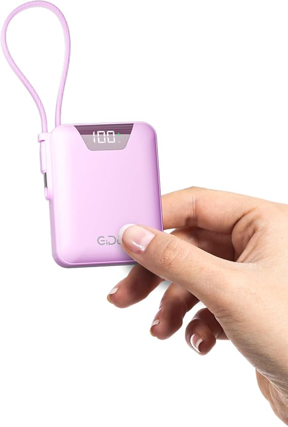 M1 Mini Portable Charger, 10000mAh Ultra-Compact Power Bank, 22.5W PD Fast Charging, Tpye-C Built-in Cable, Small External Battery Pack for iPhone, Samsung, Android iPad (Pink) by Gidues-PowerYouCanTrust