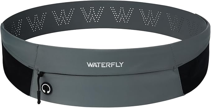 WATERFLY Running Belt Fanny Pack: Slim Lightweight Waist Bag for Runners | Trim-to-Size Hook & Loop Fit 24"-47", Workout Phone Holder, 3 Pockets, Reflective Strip, Fitness Jogging Exercise, Women, Men by Waterfly