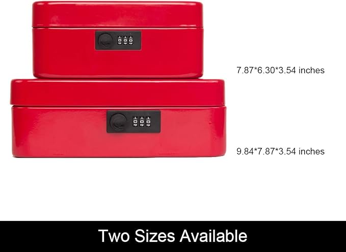 KYODOLED Medium Cash Box with Combination Lock Safe Metal Money Box with Money Tray for Security Lock Box 7.87"x 6.30"x 3.54" Red Medium - Image 5