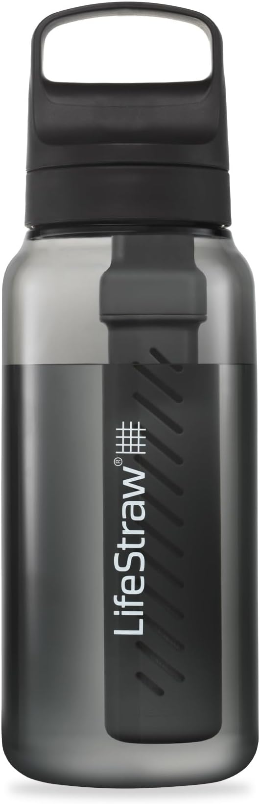 LifeStraw Go Series BPA-Free Water Filter Bottle, 1 L, Nordic Noir | Plastic Water Filter Bottle for Travel and Everyday use removes Bacteria, parasites and microplastics, Improves Taste by LifeStraw