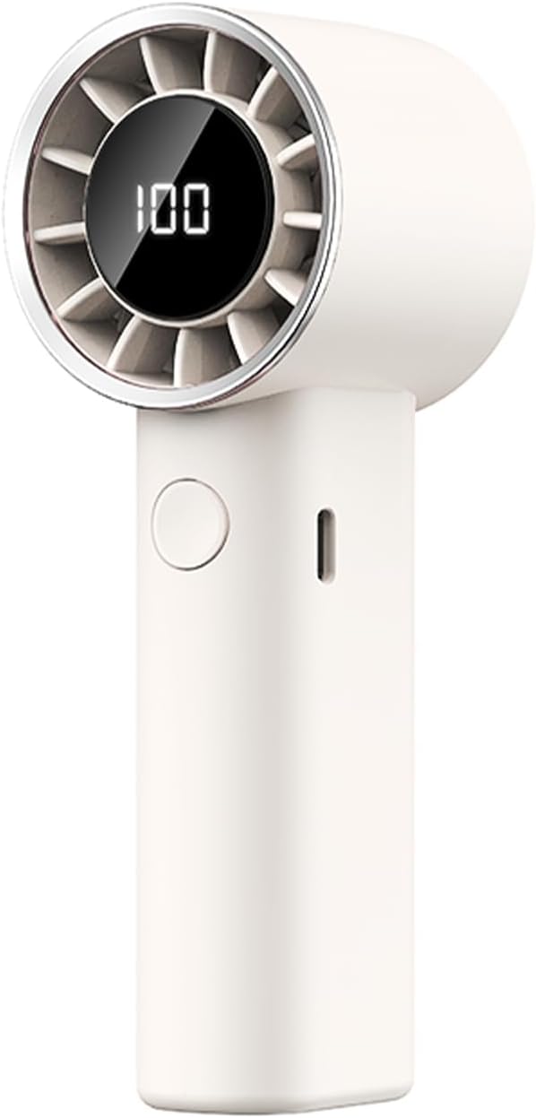 Portable Handheld Fan, 100 Speeds Adjustable Mini Personal fan, 3000mAh USB-C Rechargeable Battery Operated, Digital Display, Cooling Fan for Travel, Gym, Office, Outdoor Use - Beige by Sowmow