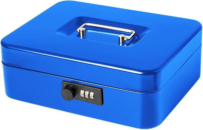 Jssmst Large Cash Box with Combination Lock – Durable Metal Cash Box with Money Tray Blue(9.8 x 7.9 x 3.5), SM-CB07002L by Jssmst