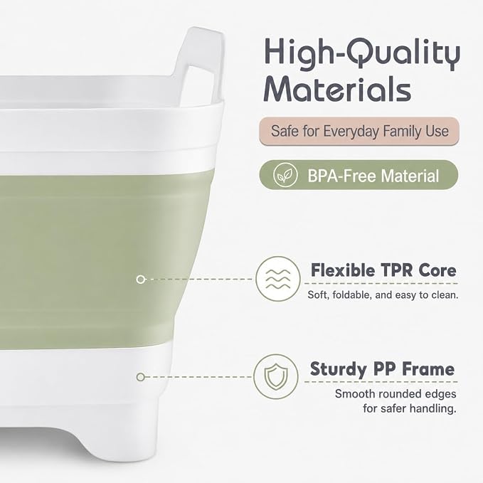 2.4 Gal(9L) Collapsible Dish Basin with Drain Plug, Space Saving Outdoor Multiuse Foldable Sink Tub, Dishpan, Kitchen Storage Tray for Camping, Vegetable Washing, RV (Green) - Image 4