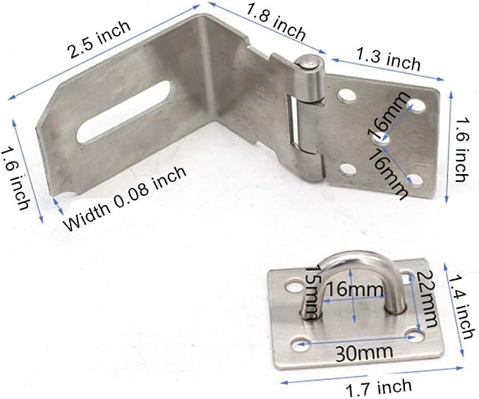 90 Degree 4 Inch Right Angle Padlock Hasp, Stainless Steel Safety Door Latches, Solid Gate Latches,Polished Finish 2 Pack - Image 2