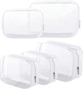 5 Pack Clear Plastic Zippered Toiletry Carry Pouch White Small/Large | TSA Approved, Portable Cosmetic Makeup Bag, For Vacation, Bathroom and Organizing by Homtable