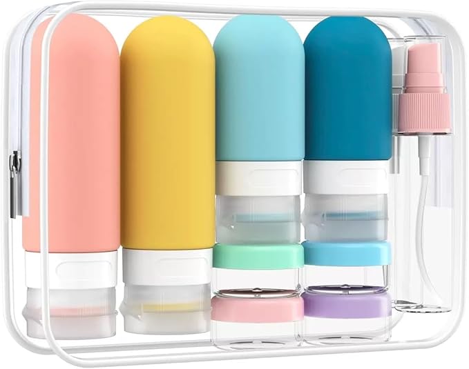 17 Pack Travel Bottles for Toiletries, TSA Approved Leak Proof Silicone Travel Containers for Toiletries with Label-Dopamine Color by Unknown