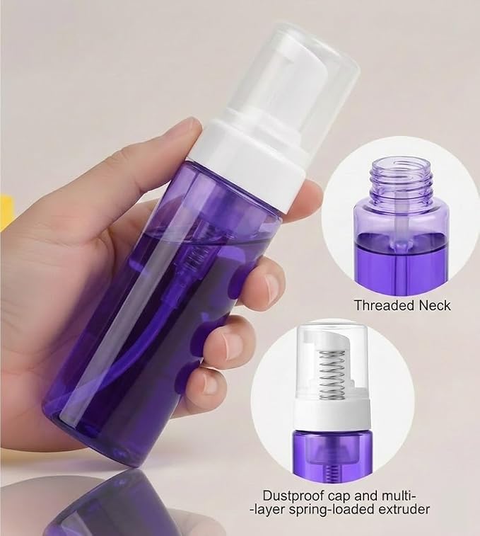 3-Pack Travel-Sized Foaming Pump Bottles - Empty Foaming Liquid Soap Dispensers - for Refillable Travel Hand Soap Shampoo Foaming Castile Cosmetics - BPA Free (100ml/3.3oz) (Purple) - Image 3