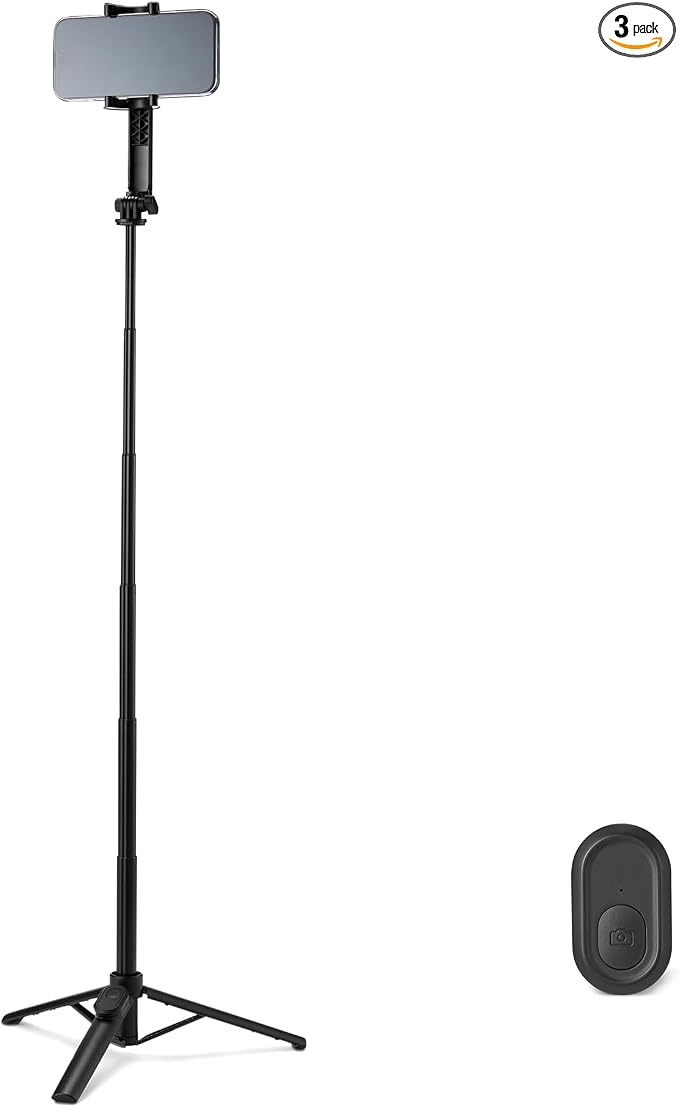Amazon Basics 36" Portable Selfie Stick Mini Tripod for Phone with Detachable Remote, 360-Degree Rotation, 30-Foot Range, Compatible with iPhone, Samsung, and More, Black by AmazonBasics