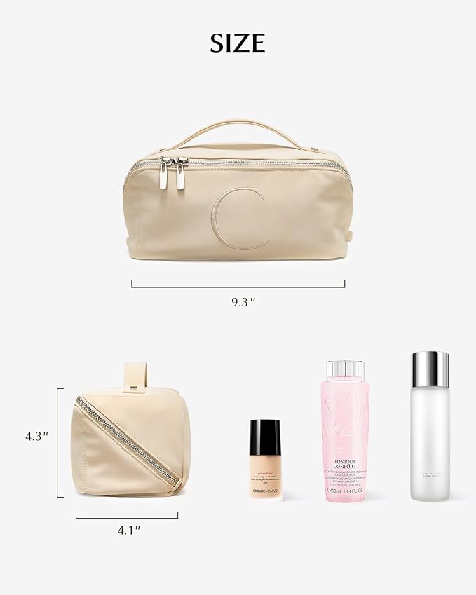 EACHY Travel Makeup Bag for Women, Personalized Initial C Cosmetic Bag | Personalized flat-open organizer with inner pockets, clear TPU brush pocket and reinforced handle for makeup and travel - Image 7