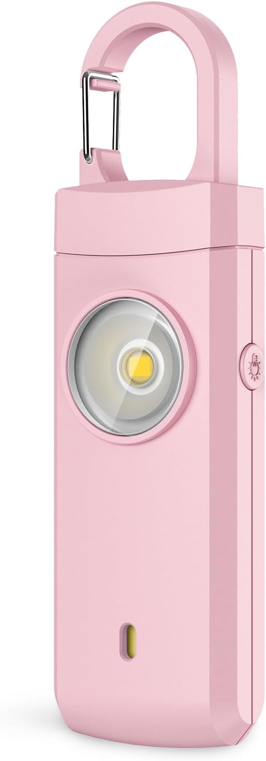 Rechargeable Personal Alarm for Women - Travel College Dorm Essentials | 130dB Keychain Alarm with Flashlight, Safety Gifts for Teen Girl, Daughter, Student, Birthday Gift Stocking Stuffers, Pink by ANKOSHUN