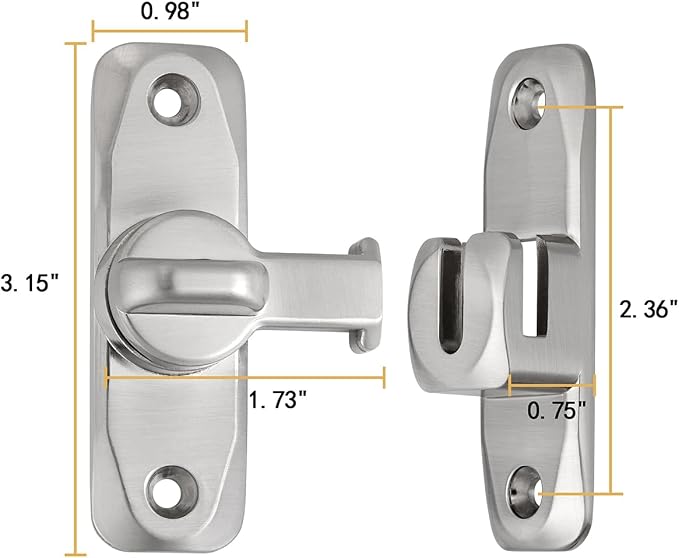 Silvery 90/180 Degree Sliding Door Latches,Right Angle Door Lock | Zinc Alloy Flip Latch,Barn Door Latch,Cabinet Lock,for bedroom,cabinet,drawer,Gardens,Wine Cabinet,garage,window,Pet Cage - Image 2