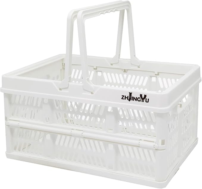 ZHJINGYU crates for storage,plastic baskets for organizing,collapsible shopping basket,foldable crate with Handles,collapsible storage crate,car basket,for Kitchen,Bathroom,Medicine (White, S) by ZHJINGYU