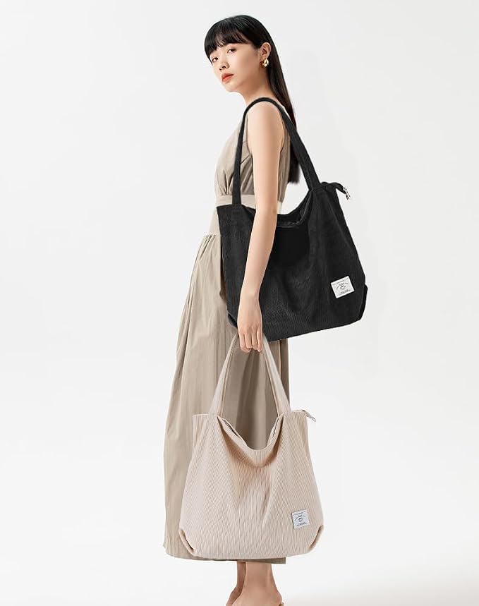 KALIDI Women Corduroy Tote Bag Zipper Casual Tote's Handbag Big Capacity Shoulder Bag with Pockets - Image 10