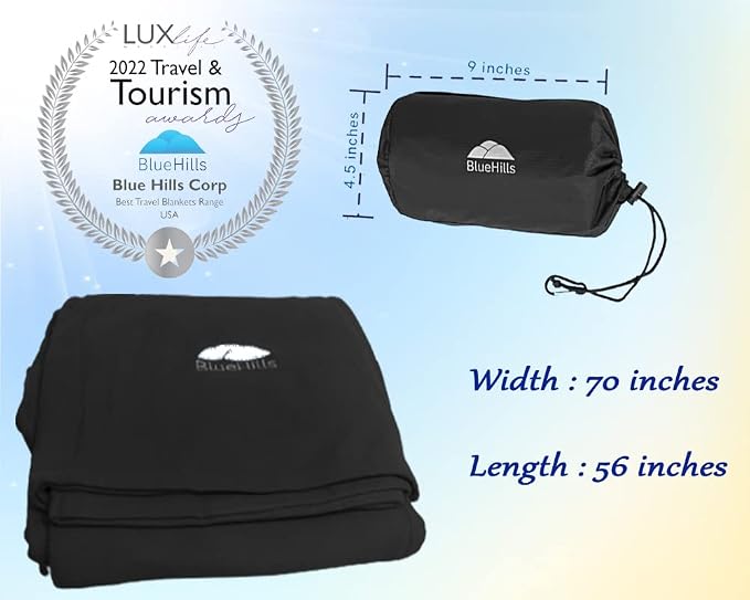 BlueHills Premium Soft Ultra Compact Travel Blanket Value Pack Set of 2 - Airplane Traveling Essentials Flight Blanket Throw in a Portable Bag Car Plane Travel Gift Black and Peacock T - Image 5