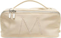 EACHY Travel Makeup Bag for Women, Personalized Initial M Cosmetic Bag | Personalized flat-open organizer with inner pockets, clear TPU brush pocket and reinforced handle for makeup and travel by EACHY