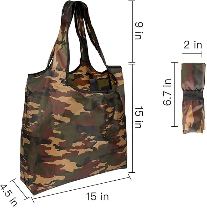 Aricsen 15x4.5x15 Inch Camo Reusable Shopping Bags with Handles, 20 Pack | Polyster Fabric Cloth Grocery Bags, Foldable Pocket Tote, Xlarge, Durable, Machine Washable, for grocery, storage, gifts - Image 3