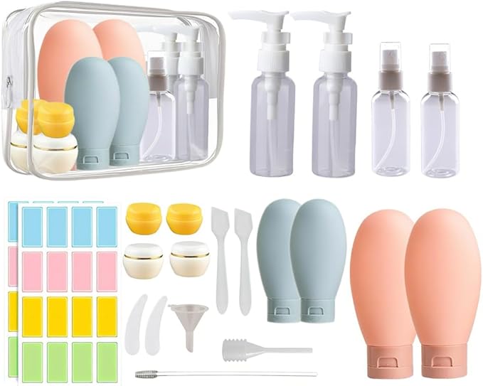21 PCS Refillable Toiletry Bottles with Toiletry Bag for Travel Containers Empty Squeeze Leakproof Accessories for Toiletries Shampoo Lotion Body Wash (BPA Free) by NAICHA