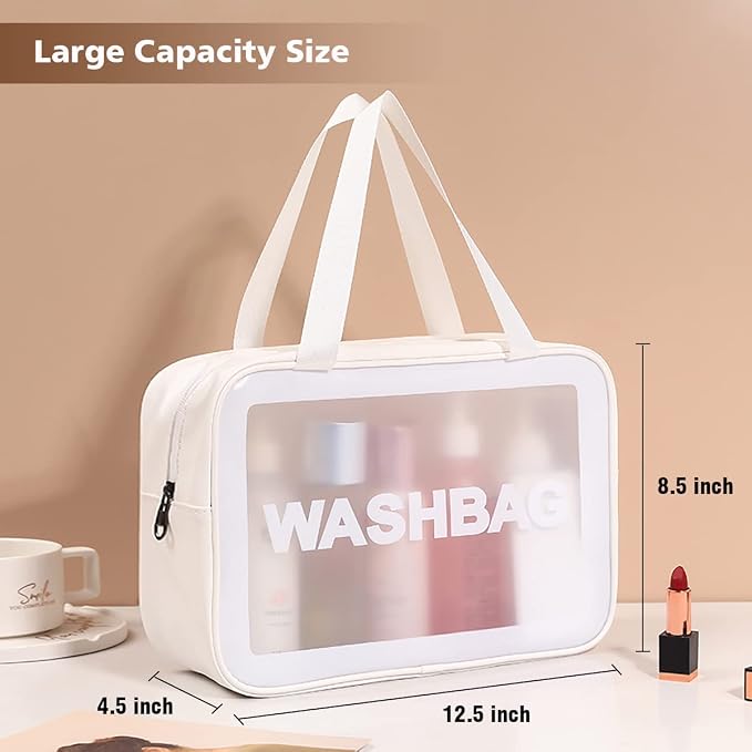 DAPOWER Travel Toiletry Bag for Women and Men, Matte Translucent Toiletry Bag with Handy Handle, Makeup Cosmetic Organizer Bag for Travel Toiletries Accessories (White) - Image 3