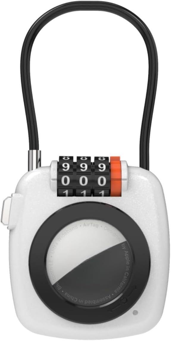 Combination Padlock with Tracker, Small Lock with Smart Tag Compatible with Apple Find My, for Airtag Holder with Cable Lock for Travel, Pet Tracking, Bags, Keys, Luggage, White by Unknown