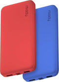 Miady 2-Pack Portable Charger, Slim 10000mAh Power Bank Travel Battery Pack | Dual USB丨3 Outputs 2 Inputs丨for Backpack Travel Camping丨Slim丨Compatible with iPhone Android etc丨Flight-Safe丨37Wh丨Red+Blue by Miady