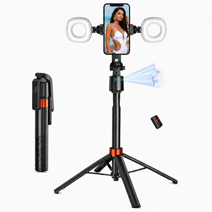 70" Auto Face Tracking Tripod with Light, 360° Smart Phone Stand with Remote, Selfie Stick for iPhone Android, No App Needed, Video Recording Vlogging Live Streaming by Unknown