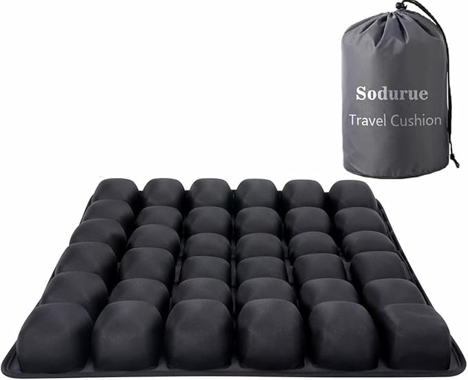 Sodurue Travel Cushion, Airplane Seat Cushion for Long Flights | Built in Inflatable Air Pump, Inflatable Seat Cushion for Car,Office,Stadium,etc, Ergonomic, 36 Pressure Relief Airbags by Unknown