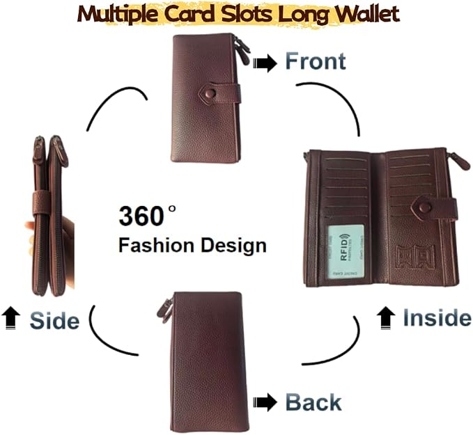 Women Slim Wallet Rfid Blocking With Passport And Credit Cards Holder Purse For Minimalist Soft Leather Zipper Monederos (wine red) - Image 3