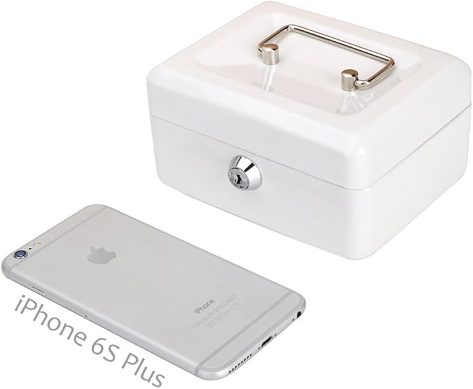 Decaller Small Cash Box with Key Lock, Double Layer Metal Money Box for Home Security, Portable Locking Box, 5.9" x 4.7" x 3.2", White - Image 8