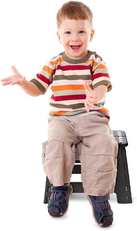 Folding Step Stool 9 Inch, Non-Slip Foldable Stools for Kids, Black | Heavy Duty Collapsible Foot Stool, Lightweight, Holds 300 lb for Toddler/Adults Kitchen Bathroom Bedroom Outdoor, with Handle - Image 7