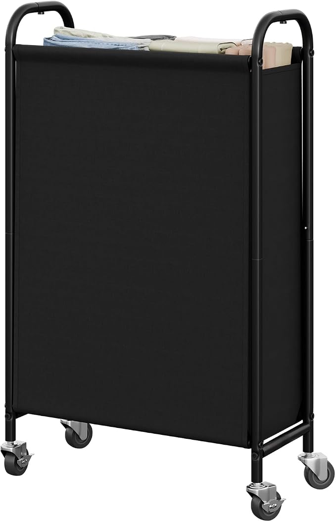 GRANNY SAYS Laundry Hamper, Slim Basket with Wheels and Handles, Black, 80L | Heavy Duty Metal Frame, Silent Rolling Cart for Clothes in Bedroom, Bathroom, Dorm by GRANNYSAYS